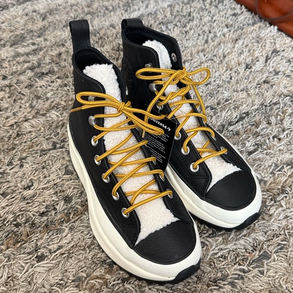 Nwob Converse Black and White High-Tops with Yellow Laces Sz M5 L7 - Picture 12 of 12